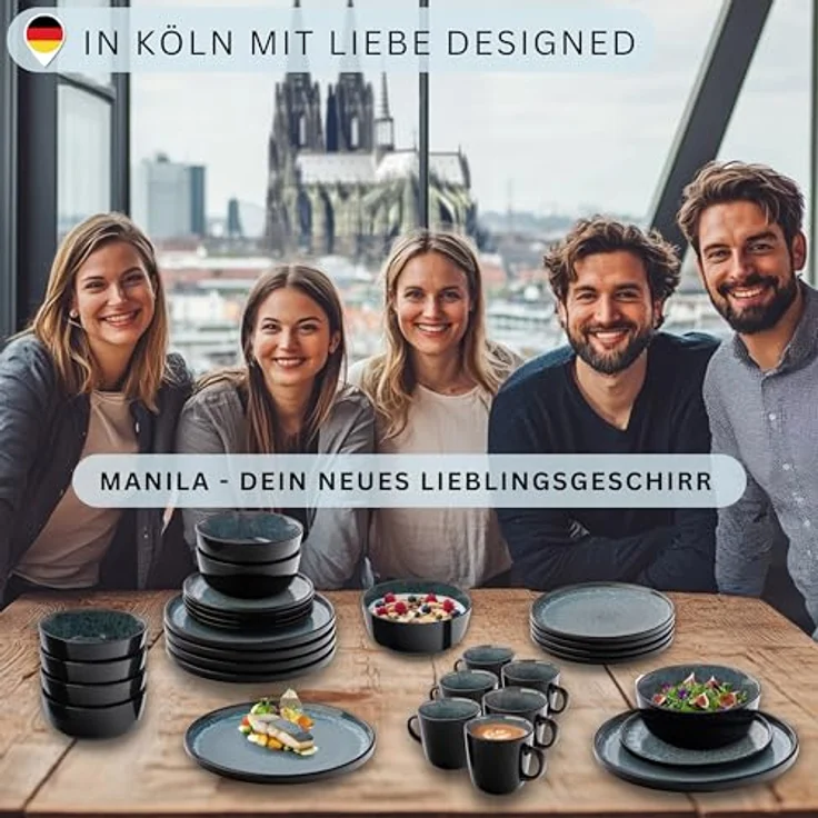 Sänger Manila Tafelservice, 24-teilig, Blau, Steingut, kratzfest, rund, 26.5 cm, spülmaschinen- und mikrowellenfest – Bild 6