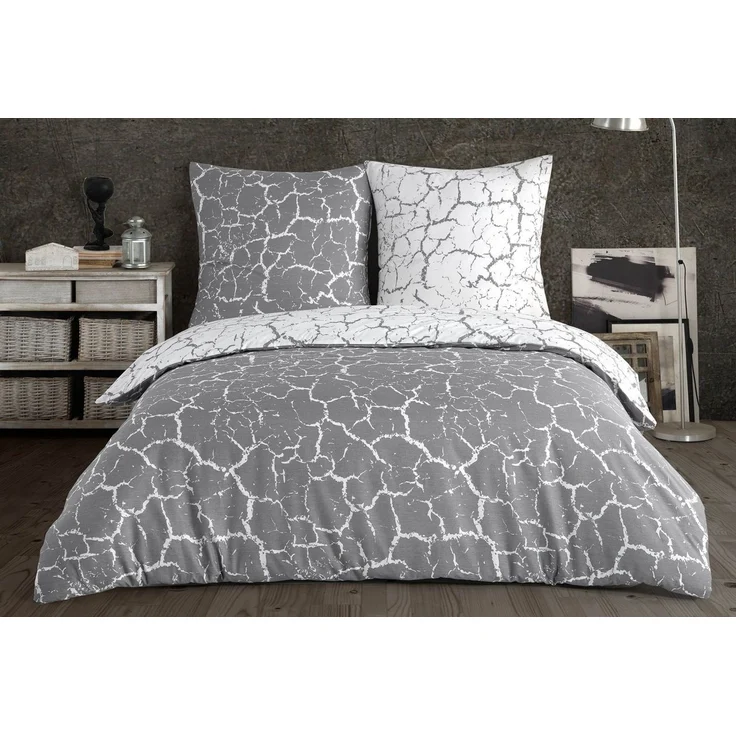 Buymax Bettwäsche, Renforce: 100% Baumwolle, 2 teilig, 135x200 cm, mit Reißverschluss, Muster Marmor, Grau, Weiß – Bild 1