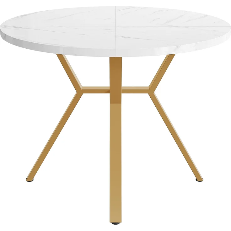 Esstisch mit Marmoroptik & Metallgestell, Ø 100x75 cm, Weiß/Gold – Bild 8
