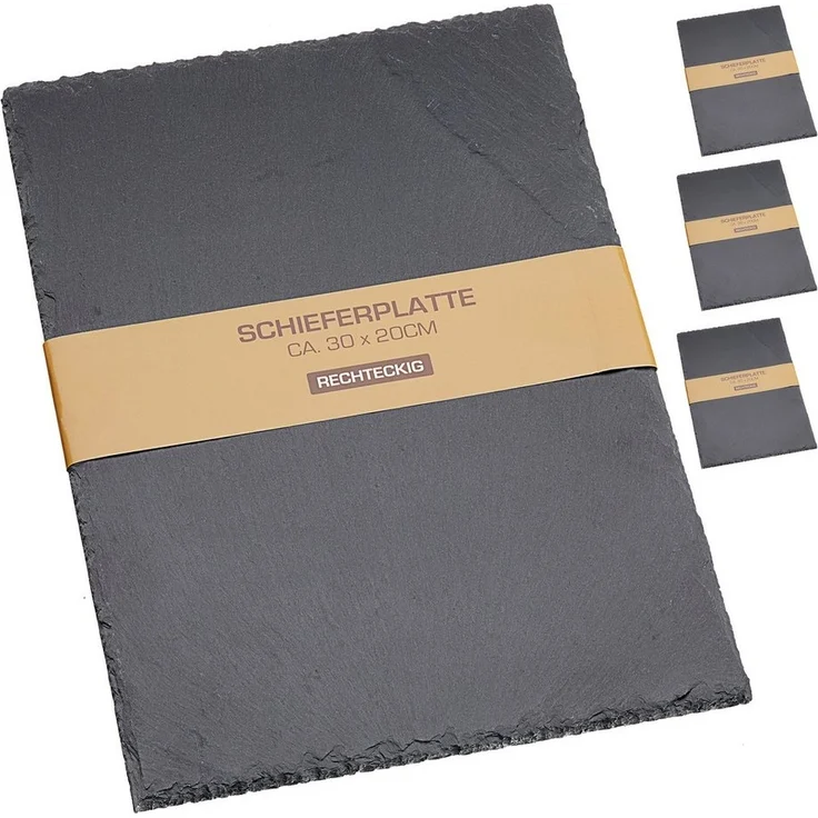 CEPEWA Servierplatte Schieferplatte 4er Set rechteckig 30x20x0,5cm Schiefer Steinplatte – Bild 3