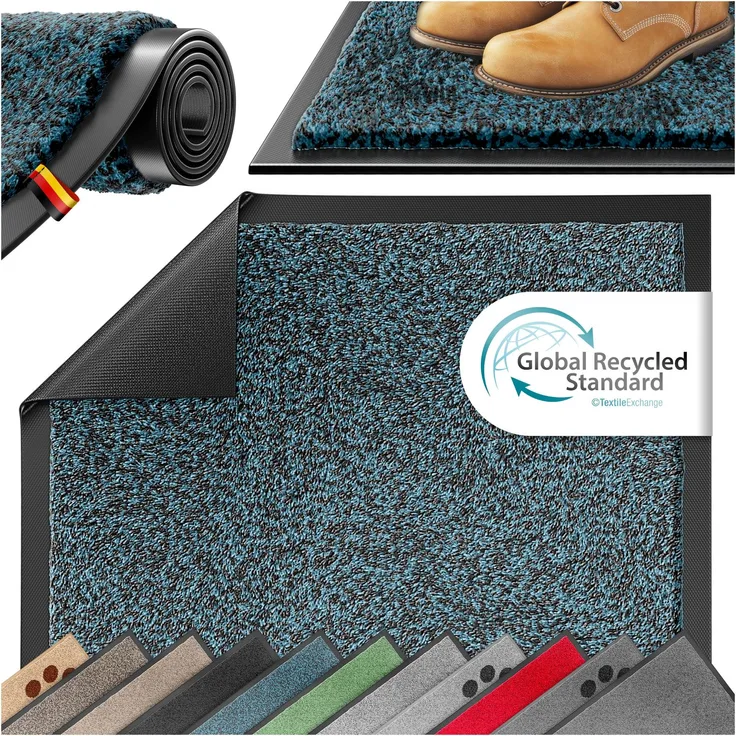 KESSER® Schmutzfangmatte rutschfeste Fußmatte für Innen- & Außenbereich waschbar & wetterfest | Türmatte Wohnungseingang | Teppich für Büro & Vorzimmer | Fußabtreter Fußabstreifer Multi, Petrolblau / Anthrazit, 90x150cm