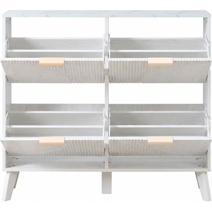 ZUBALIYA Schuhschrank (105 x 24 x 95,5 cm), 4 Klappfächer, Strukturierte Fronten, Stauraum für Flur und Eingangsbereich, Weiß – Bild 20