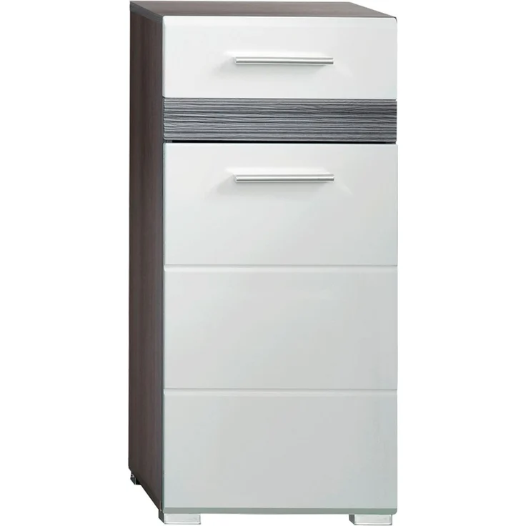 Badmöbel Kommode Set One Hochglanz weiß und Sardegna grau 37x80 cm – Bild 1