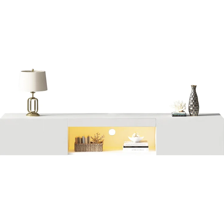 Hängeschrank für Wohnzimmer mit LED-Beleuchtung, Bluetooth-App steuerbar, Musikmodus, Stauraum mit offenes Fach und Türen – Bild 10