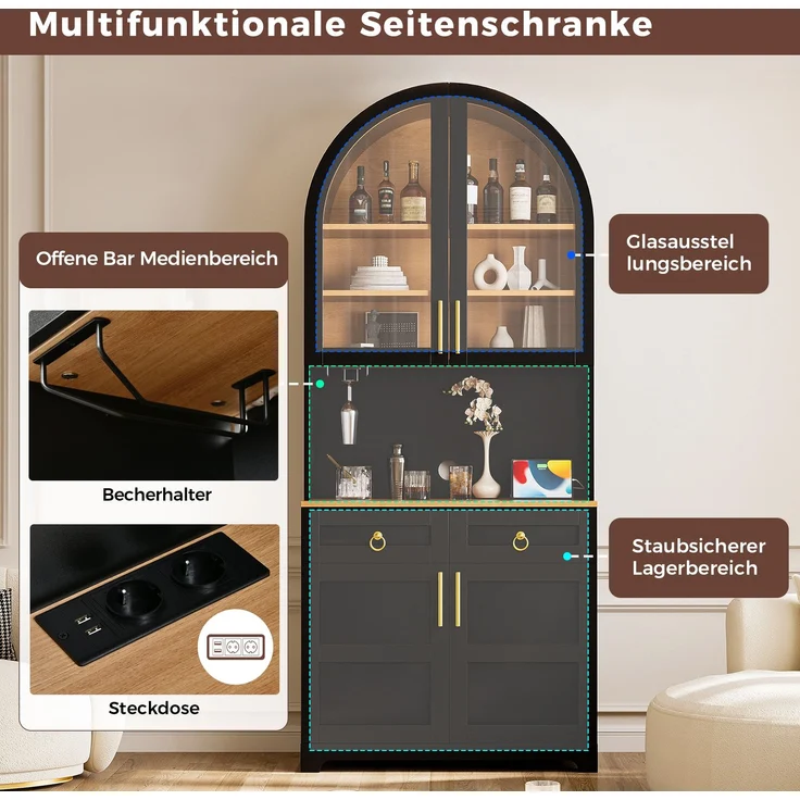 Vitrine 80 x 40 x 180 cm aus MDF und Spanplatte, mit Glasfront, Arbeitsfläche und LED-Beleuchtung – Bild 8