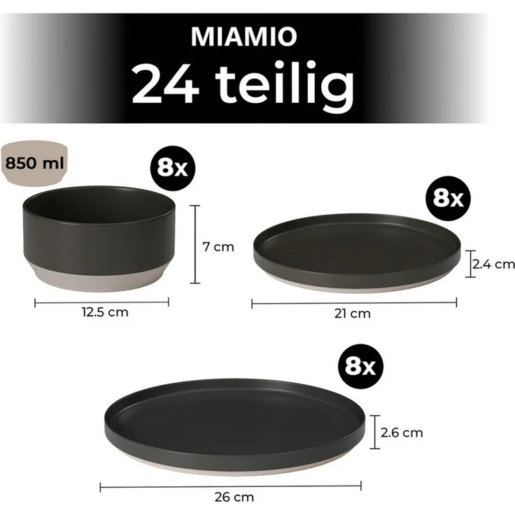 MiaMio Tafelservice Sierra Basalt (24-tlg), 8 Personen, Keramik, mit 850 ml Schüsseln – Bild 3
