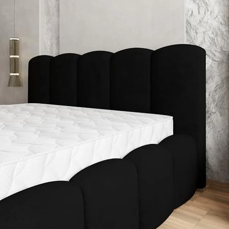 Masseno Polsterbett FALINA 140x200 cm schwarz, mit Bettkasten, Lattenrost und gepolstertem Kopfteil – Bild 5