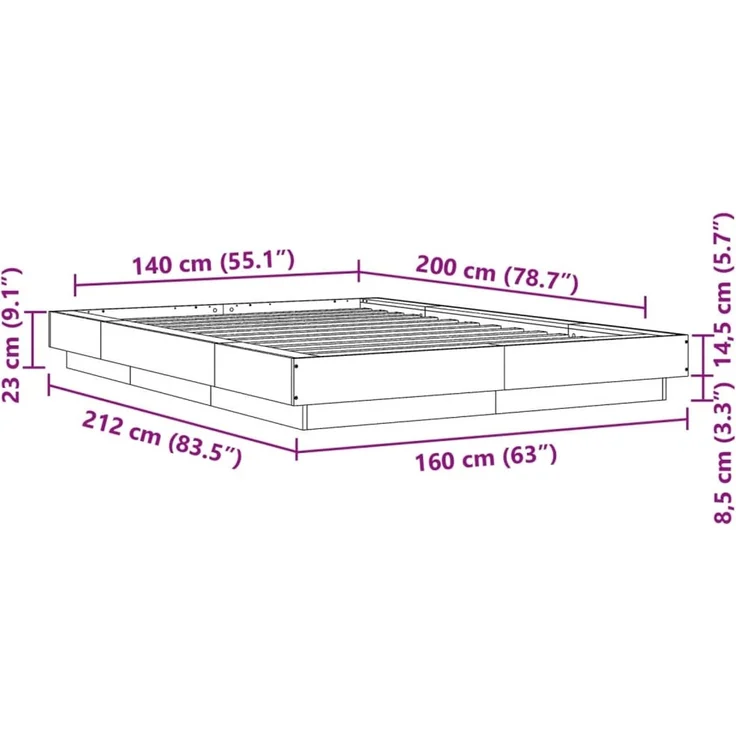 vidaXL Bettgestell Grau Sonoma 140x200 cm Holzwerkstoff 3281194 – Bild 10