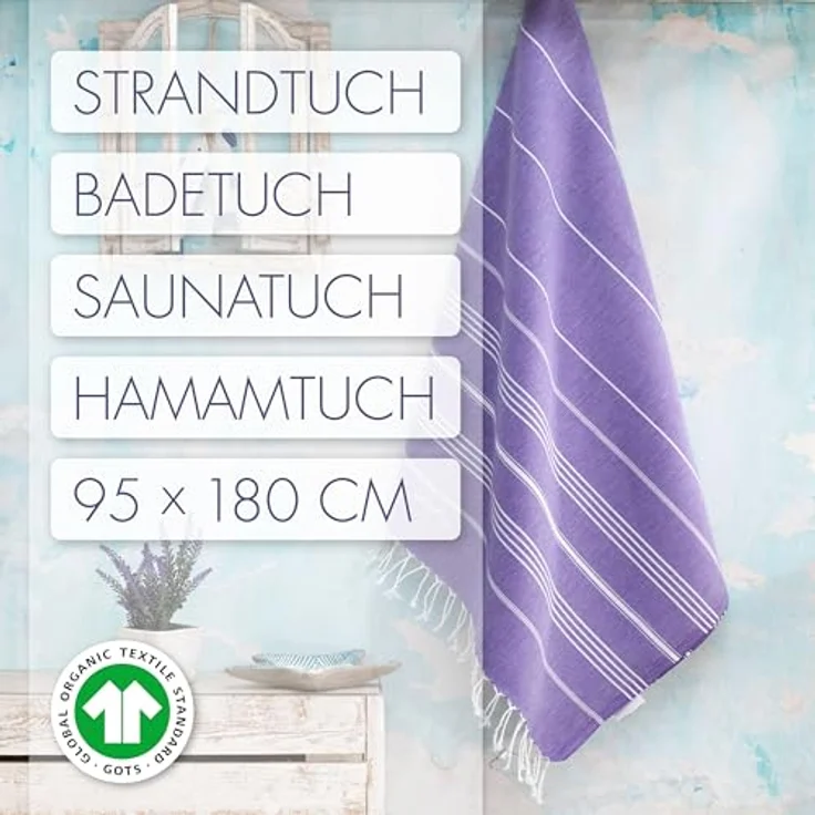 LeStoff Hamamtuch - 100% Bio-Baumwolle, 95 x 180 cm, Vorgewaschen, Schnelltrocknend, Saugstark, Leicht, lila (Violett) – Bild 2
