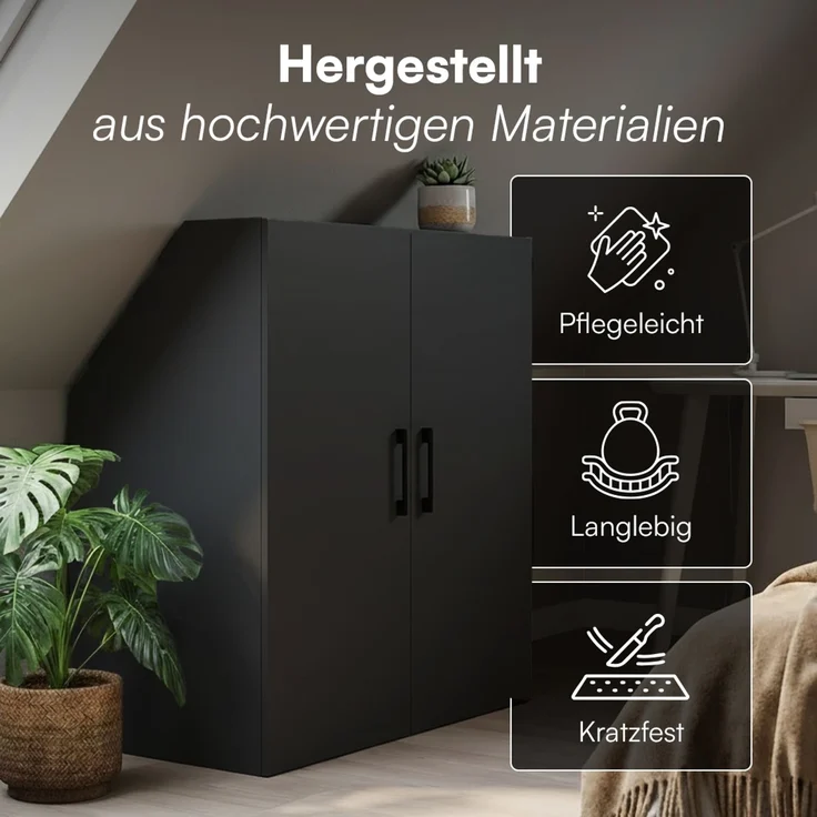 Bellamio 'Aland' Dachschrägenregal mit Türen, schwarz, 100x52x90 cm, Schrank für Dachschräge mit 3 Fächern – Bild 4