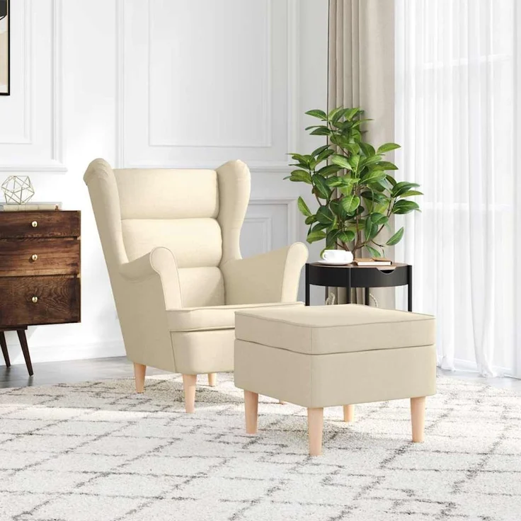 vidaXL Sessel mit Fußhocker Creme Stoff 3307996 – Bild 3