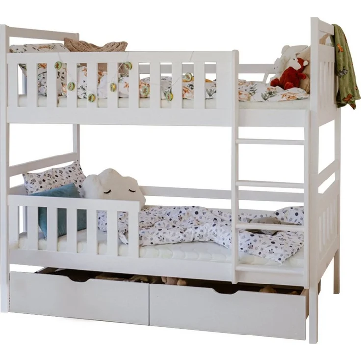 Kids Collective Hochbett 80x180, 90x200 cm mit 2 Schubladen Kinderbett mit Rausfallschutz Lattenrost, umbaubar in zwei Kinderbetten, Vollholz, weiß, 180x80 – Bild 2