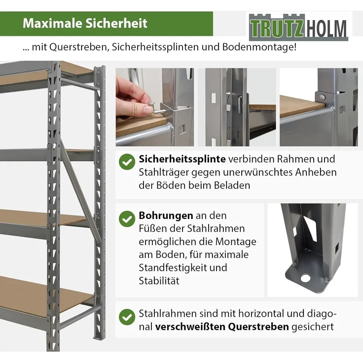 Schwerlastregal Emil 180x190x60 cm 3200 kg aus Stahl Stecksystem 4 Fachböden Pickregal Lagerregal – Bild 6