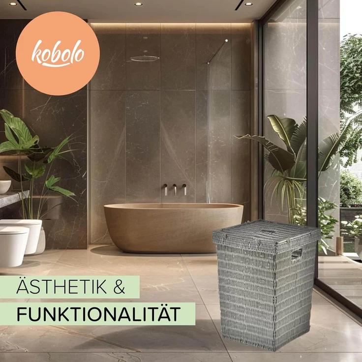 Kobolo Wäschekorb Wäschebehälter Wäschesammler mit Deckel - grau – Bild 2