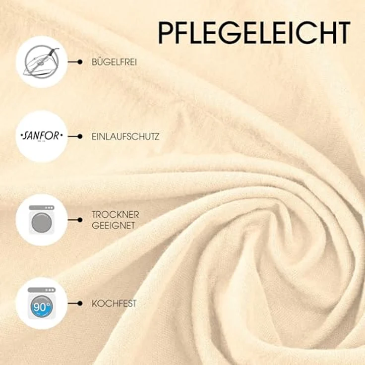 CelinaTex Jersey Spannbettlaken Lucina 140x200-160x200 cm Natur beige 100% Baumwolle gekämmt bis 26cm Matratzenhöhe Spannbettbezug, Leintuch, Bettlaken, elastisch, Strech, Oeko-Tex – Bild 6