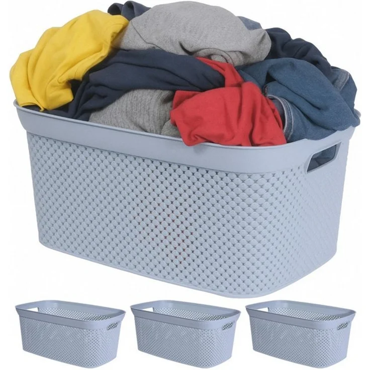 Koopman Wäschekorb Wäschewanne Kunststoff 4 Farben 4er Set (4 St), Hellblau, 2 Tragegriffe, 35 Liter, Kunststoff, Stabil – Bild 4