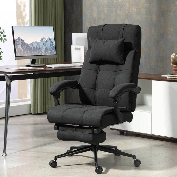 MELAYR, Bürostuhl mit Fußstütze, Schreibtischstuhl, Drehstuhl mit Kopfstütze, Schwarz, 76 x 66 x 120 cm – Bild 4