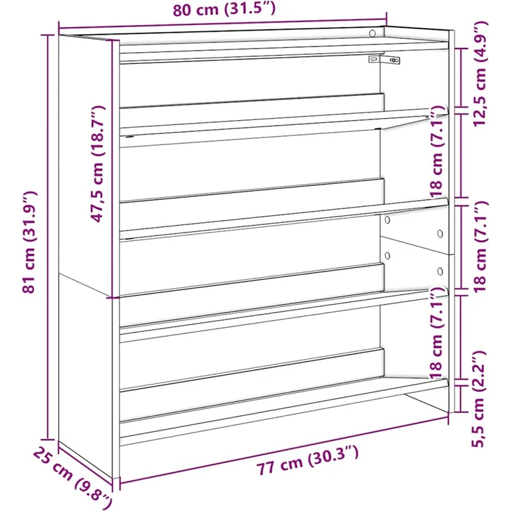 vidaXL Schuhregal Betongrau 80x25x81 cm Holzwerkstoff 859908 – Bild 8