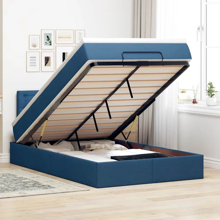 vidaXL Ottoman-Bett mit Matratze Blau 120x200 cm Stoff 3311621 – Bild 1