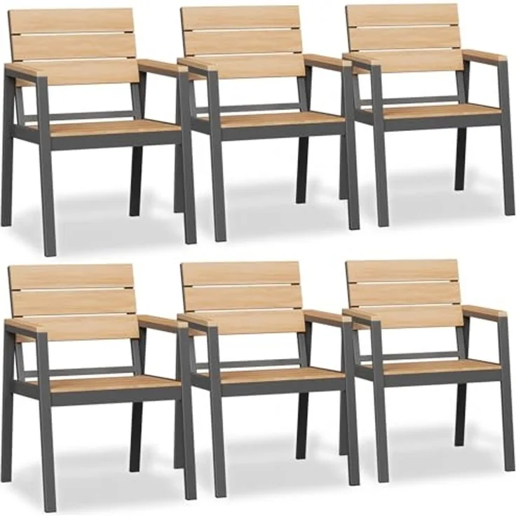 JUMMICO Gartenstuhl Klappbar mit Holzoptik, Breitere Rückenlehne & Voll-Aluminium Gestell, Komfortabler und Stapelbarer Stuhl für Terrasse und Garten