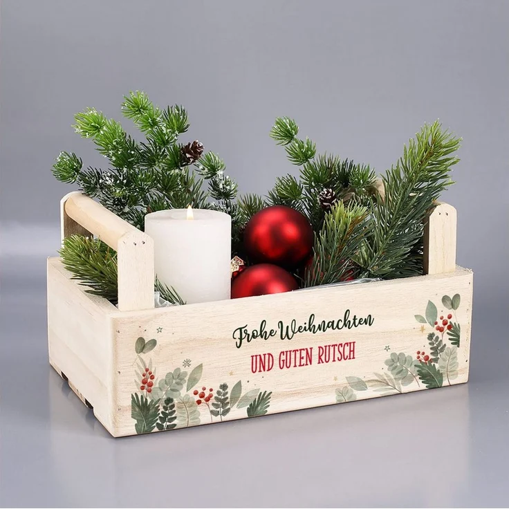 Herz & Heim Geschenkbox zu Weihnachten oder Nikolaus - Holzkorb für Weihnachtsgeschenke, mit Holzgriffen – Bild 3