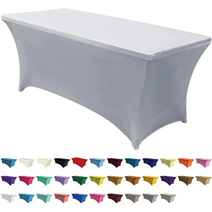 ABCCANOPY Spandex-Tischdecke, dehnbar, knitterfrei, wiederverwendbar, für rechteckigen Klapptisch, Patry, Event, Hochzeit, Bankett, 1,8 m, Grau – Bild 2