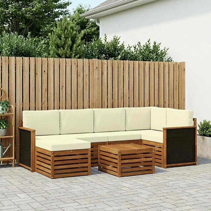 vidaXL Outdoor-Sofagarnitur 7 stk. 5-Sitzer Natur und Creme 3384581 – Bild 1