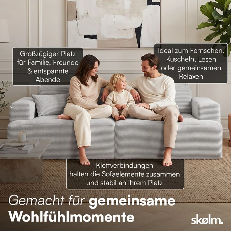 skølm 'Freki' Cloud Sofa 2 Sitzer, Vollschaumcouch mit Federkern und Vakuum-Kompression, kein Aufbau erforderlich, mit 2 Kissen, Cord grau – Bild 4