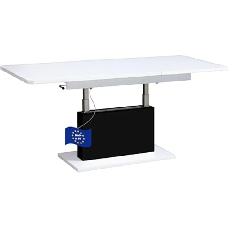 designimpex Couchtisch DC-1, Weiß Hochglanz, Rechteckig, Ausziehbar und höhenverstellbar, 126x58x70 cm – Bild 3