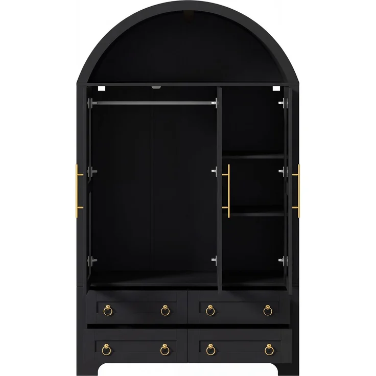 Kleiderschrank 110x50x186 cm in Schwarz mit 3 Glastüren, 4 Schubladen und App-LED – Bild 6
