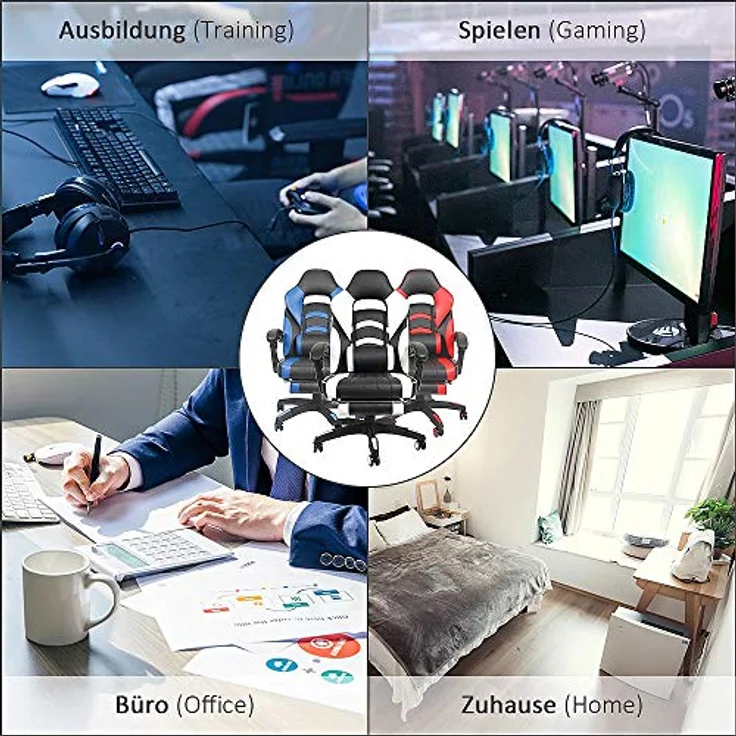 Gamingstuhl Weiß/Schwarz Chefsessel Drehstuhl Bürositz Schreibtisch Fußstütze – Bild 3