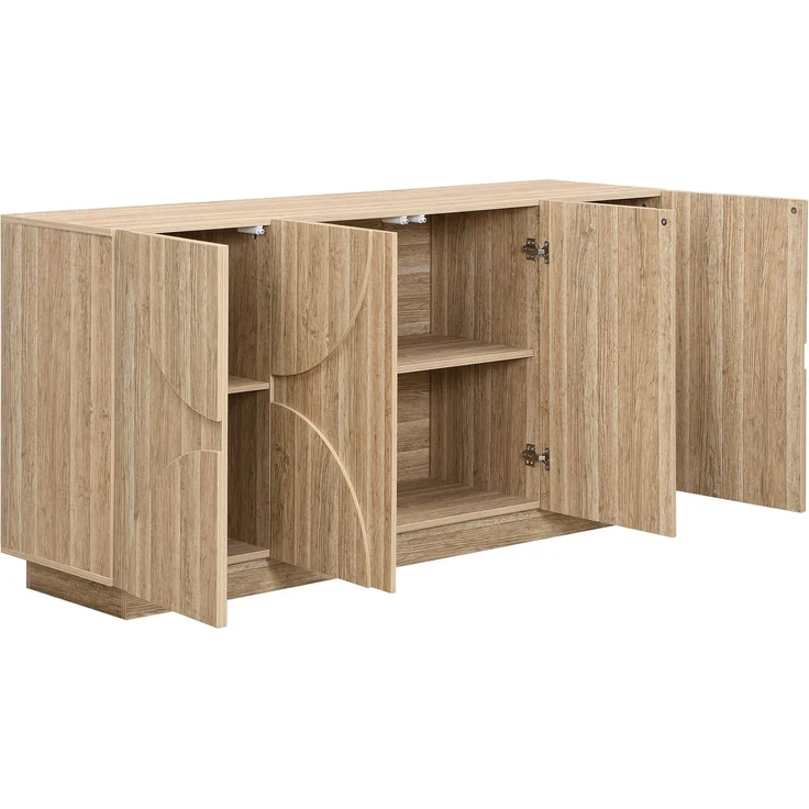 DESVIAE Sideboard mit flexiblen Einlegeböden und Feder-Türen 160x80x40 cm Spanplatte Natur – Bild 9