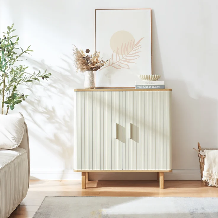 Sideboard Ferrersp mit 2 Türen 80x80x40 cm Eicheoptik/Sandfarben [en. casa] – Bild 2