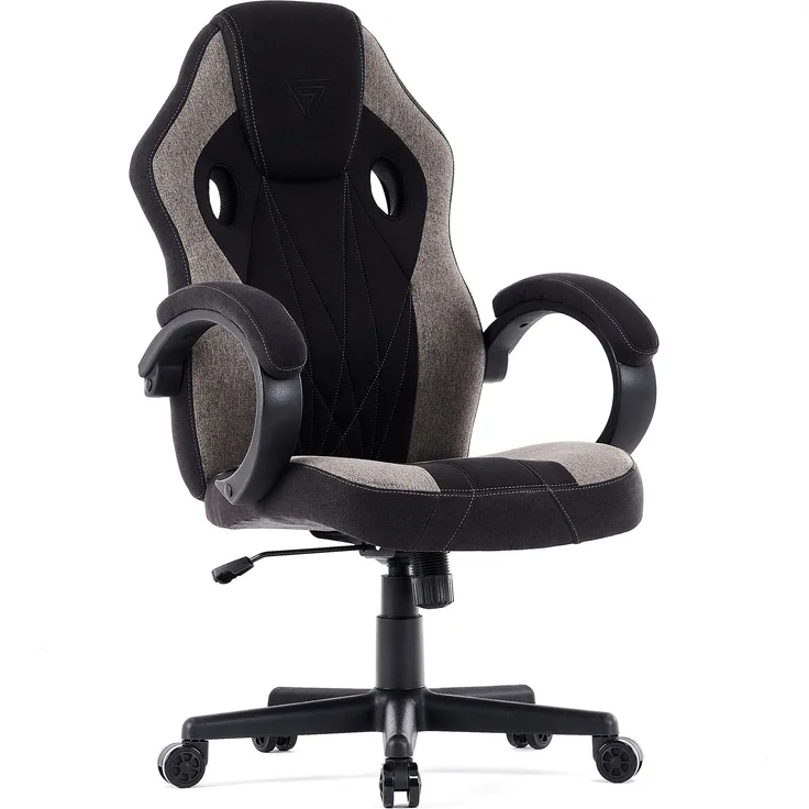 SENSE7 Gaming Stuhl Prism, ergonomischer Gaming Sessel, Gaming Chair mit Wippfunktion, Gepolsterte Armlehnen, Stoff Bürostuhl bis 120kg, PC Stuhl Schwarz-Grau