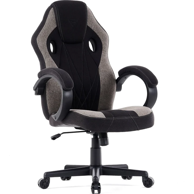 SENSE7 Gaming Stuhl Prism, ergonomischer Gaming Sessel, Gaming Chair mit Wippfunktion, Gepolsterte Armlehnen, Stoff Bürostuhl bis 120kg, PC Stuhl Schwarz-Grau – Bild 1