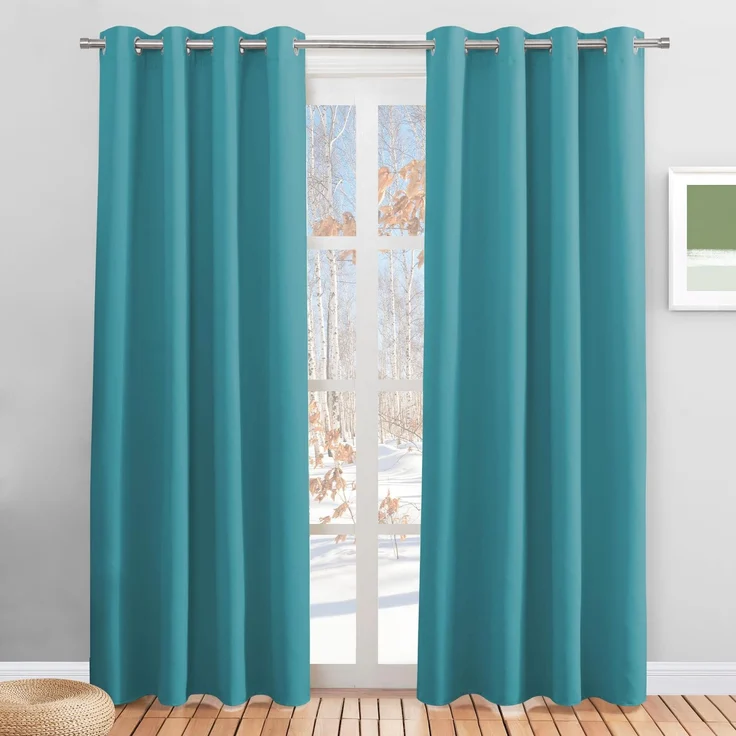 PONY DANCE Verdunkelungsvorhang Ösen Gardinen Wohnzimmer Thermogardine | 2er Set H220 x B140 cm, Hellblau, Vorhang Blackout, Kälteschutz, Sichtschutz, UV-Schutz, für Schlafzimmer Kinderzimmer