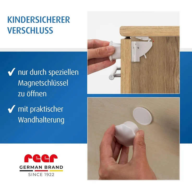 reer Magnetschloss | 8 Stück in Paper Bag | Magnetische Kindersicherung | Schrank- und Schubladensicherung zum Kleben | Sicherheit für Babys und Kinder | Erstausstattung – Bild 5
