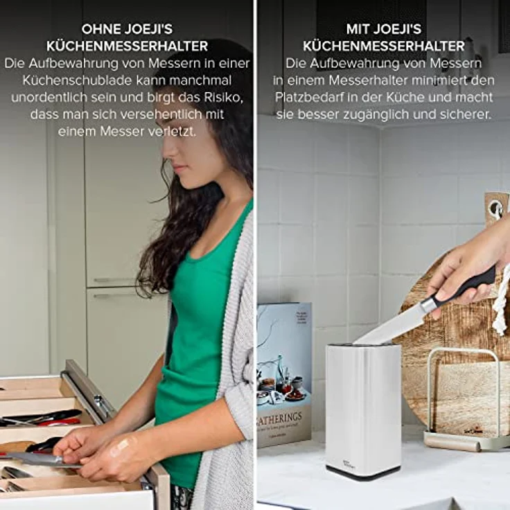 JOEJI’S KITCHEN Messerblock Messerblock ohne Messer mit extra Schlitzen Rostfreier Edelstahl – Bild 5