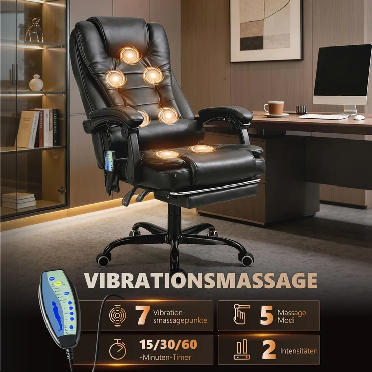 MELAYR, Schreibtischstuhl mit 7 Massagepunkten, 67 x 79 x 121 cm, Schwarz – Bild 6