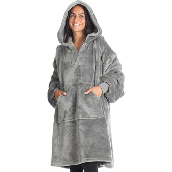 Hoodie Decke mit Ärmeln Deckenpullover Fluffy | Tragbare Decke zum Anziehen, Geschenke für Frauen Damen, Warm Kuschelpullover Erwachsene weich Ärmeldecke 90x95 cm – Bild 2