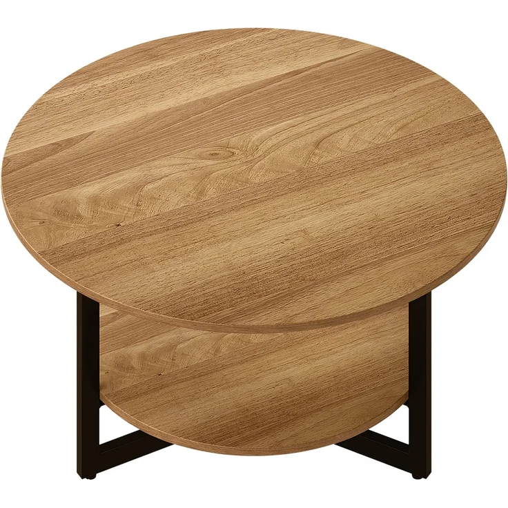 skølm 'Drakkar' Couchtisch rund, Massivholz Eiche, natur geölt, Wohnzimmertisch Ø70 cm mit Metallgestell, Beistelltisch für Wohnzimmer mit Ablage – Bild 8