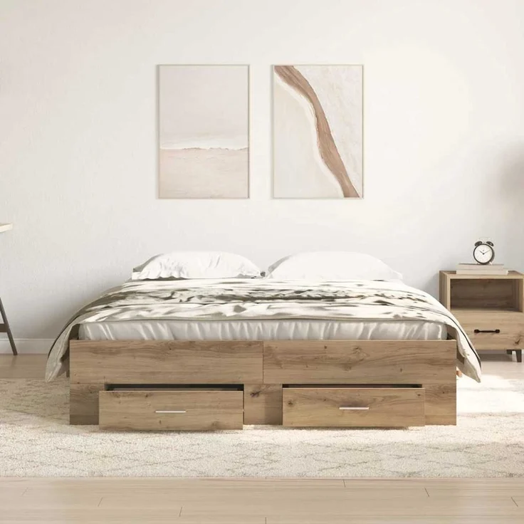 vidaXL Bettrahmen Artisan-Eiche 140 x 200 cm Holzwerkstoff 3333967 – Bild 3