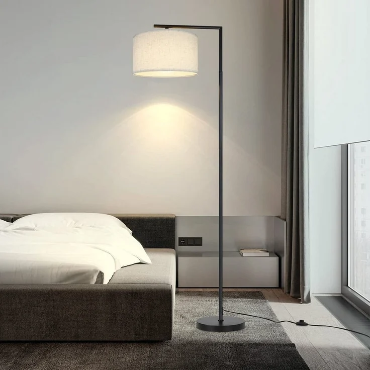Nettlife Stehlampe Retro-Stoffschirm Weiß E27 Wohnzimmer Stehleuchte, LED wechselbar, Wohnzimmer Schlafzimmer Büro – Bild 2