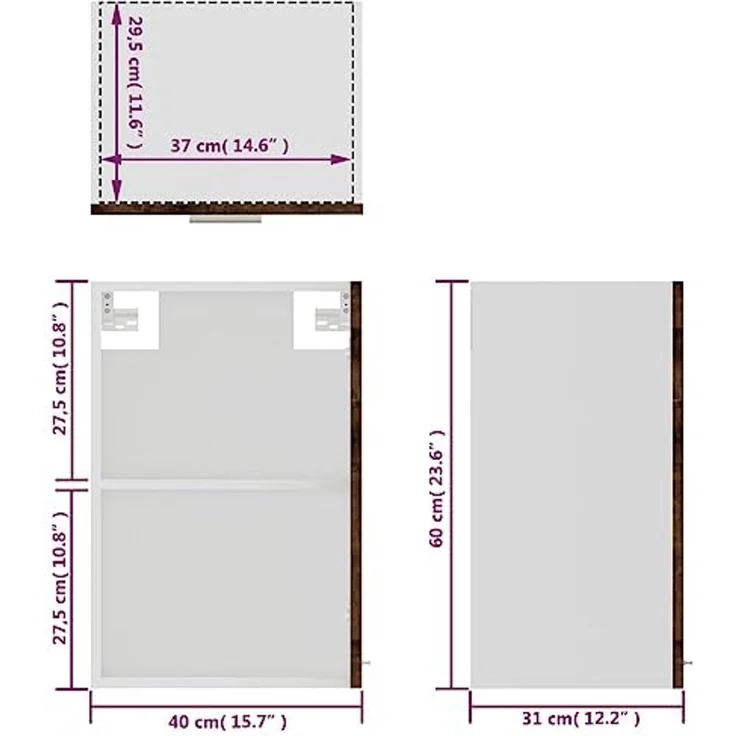 vidaXL Hängeschrank mit Glastür, Küchenschrank mit viel Stauraum, Wandmontage Einbauküche Schrank, Modern, Braun Eichen Optik Holzwerkstoff – Bild 3