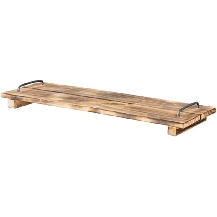 Levandeo® Dekotablett, Tablett Holz L60cm Naturbraun Geflammt Serviertablett Deko Küchen – Bild 1