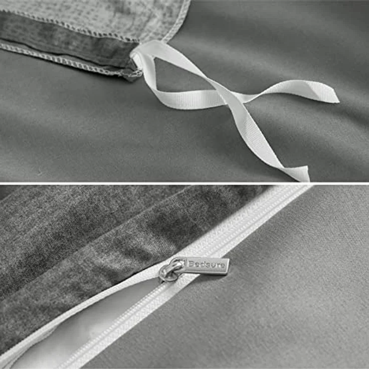 BEDSURE Bettwäsche 135x200 2teilig Bettbezug - Bettwäsche-Sets Grau 135x200 cm mit Kissenbezug 80x80 cm, Wendebettwäsche Bedding Grau Gestreift Muster mit Reißverschluss – Bild 4