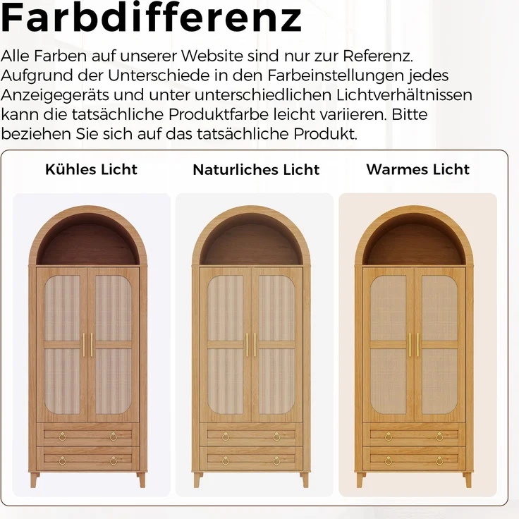Kleiderschrank 76 x 50 x 184 cm in Natur mit Rattan-Dekor und App-gesteuerter LED-Beleuchtung – Bild 9
