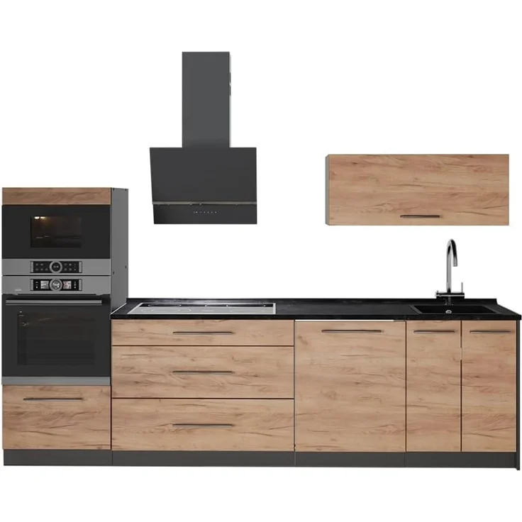 Küchenzeile Fame-Line Goldkraft Eiche/Anthrazit 280 cm, AP Anthrazit Vicco – Bild 1