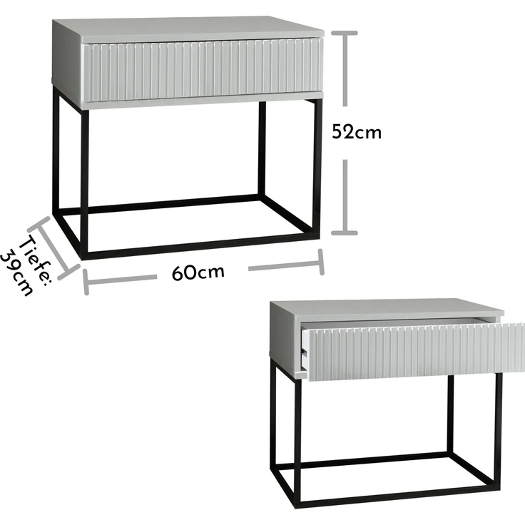 MARLE Nachttisch in Weiß - Moderner Nachtschrank mit Schublade und schwarzem Metallgestell - 60 x 52 x 38,5 cm (B/H/T) – Bild 7