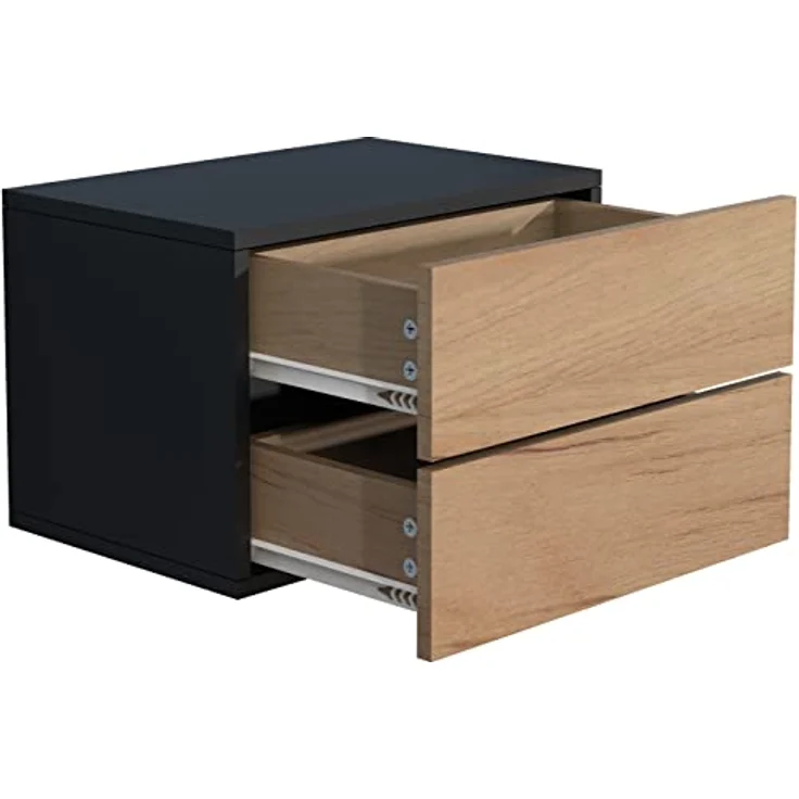 MID.YOU Nachtschrank, Schwarz, hängend, mit 2 Schubladen, Eiche, 45x30x32 cm – Bild 3